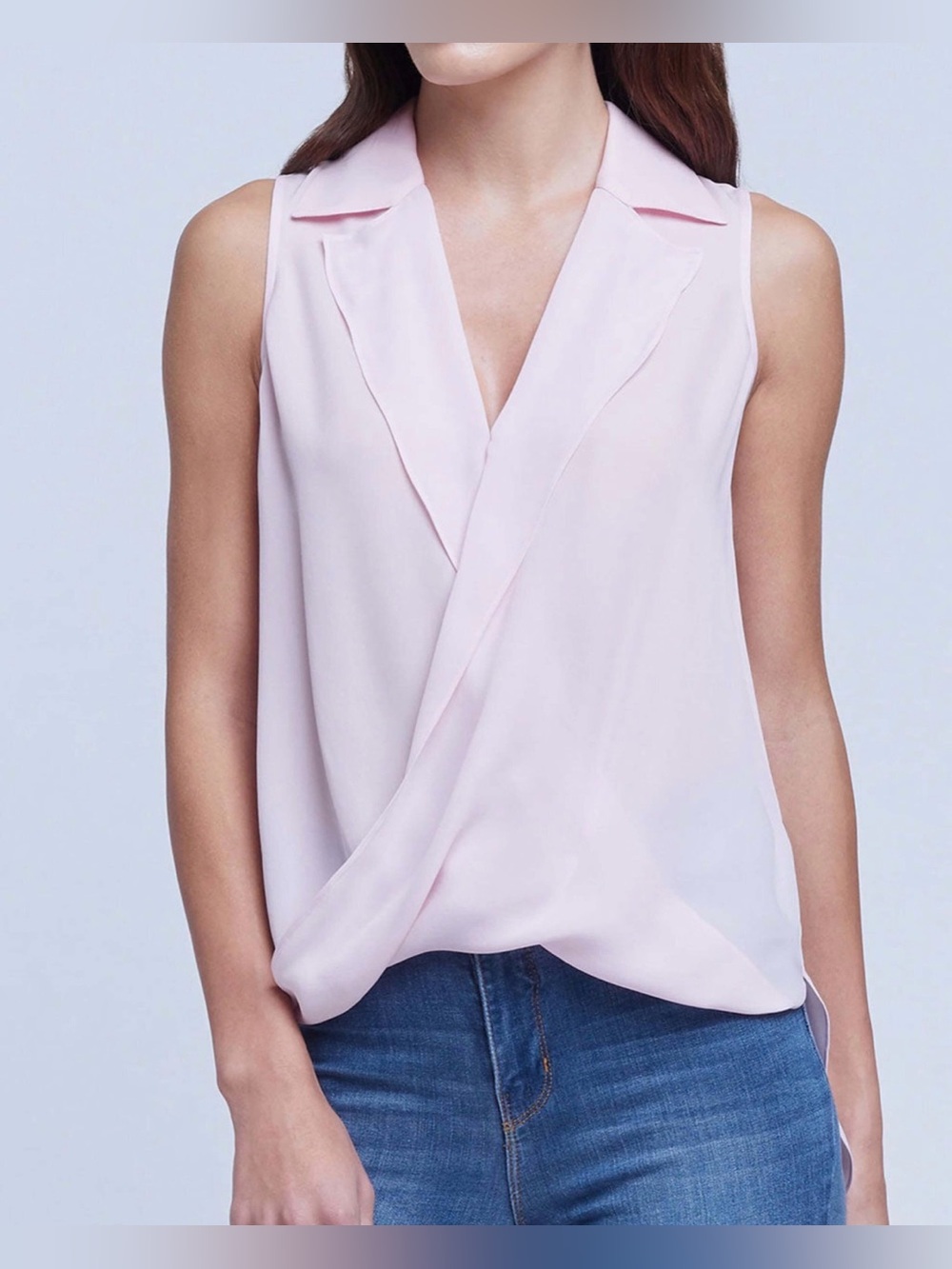 L'AGENCE Light Pink Freja Sleeveless Silk Blouse